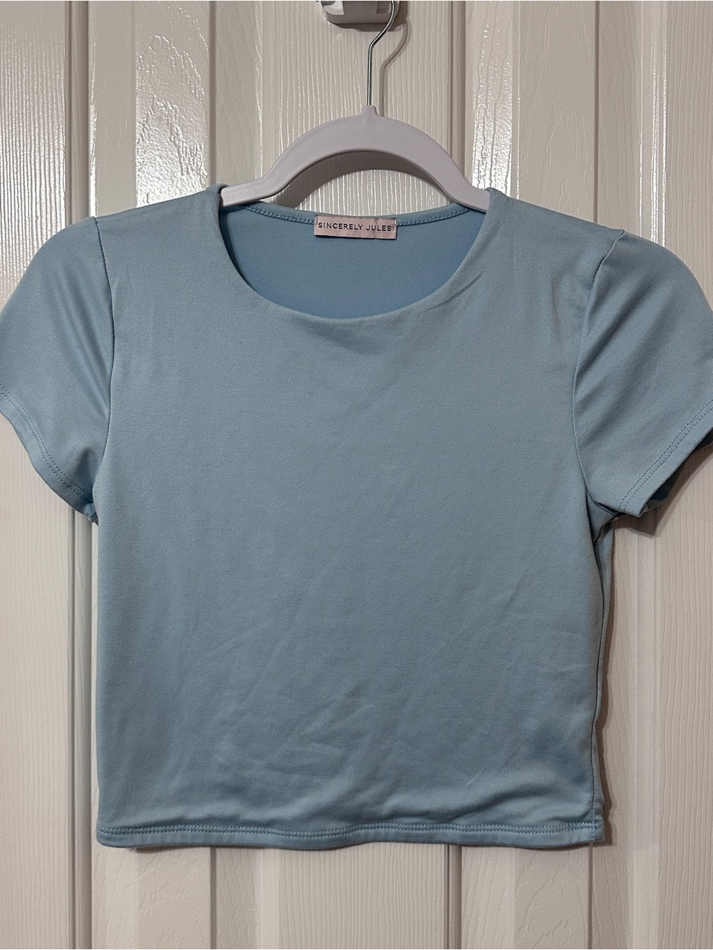 Sincerly Jules Powder Blue Scoop Neck Crop Top